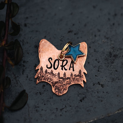 adresówka dla psa Forest Fox w kolorze rose gold z motywem lisa i gwiazdki